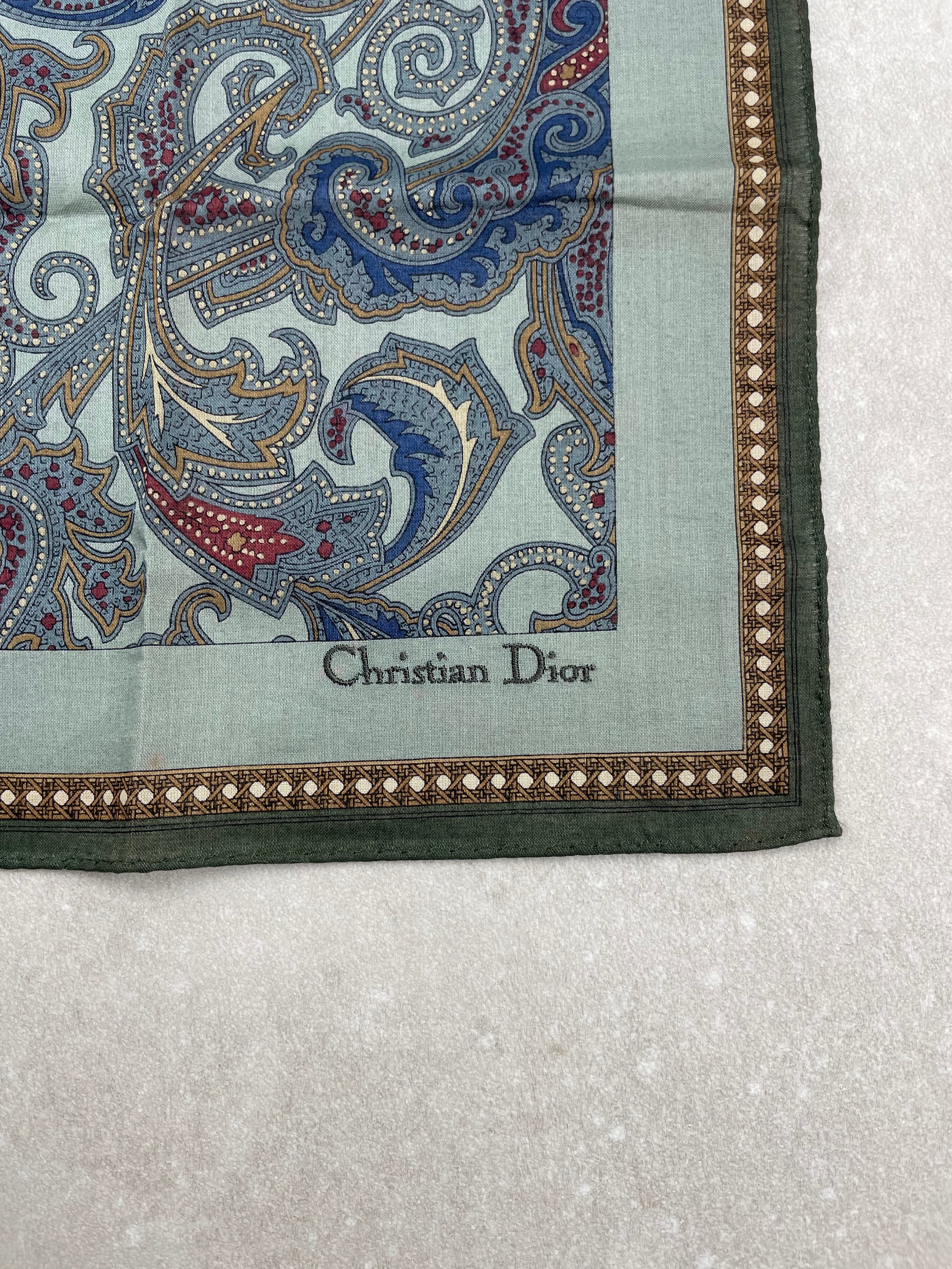 Carré Dior Vintage en Coton Bleu et Vert