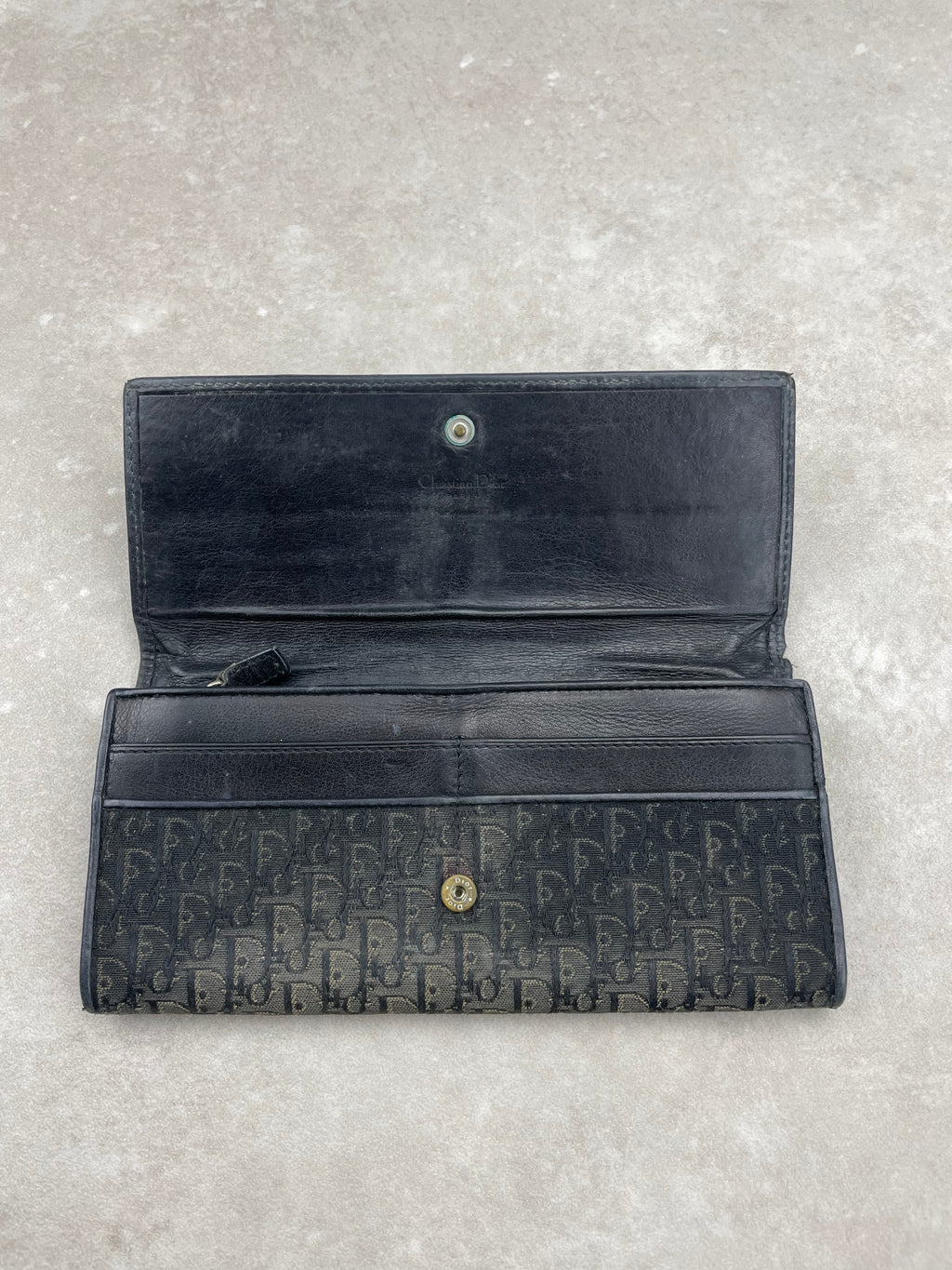 Dior Vintage Black Oblique Jacquard Long Wallet